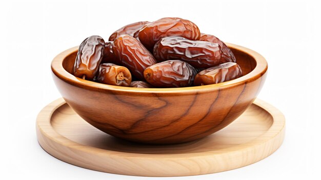 Bowl with dried dates isolated on white