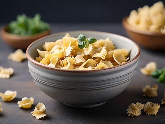 Bowl with farfalle pasta ar c