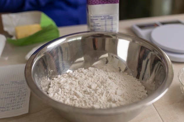 Bowl with flour to make bread