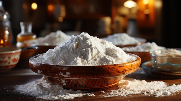 Bowl with flour on tablegenerative ai