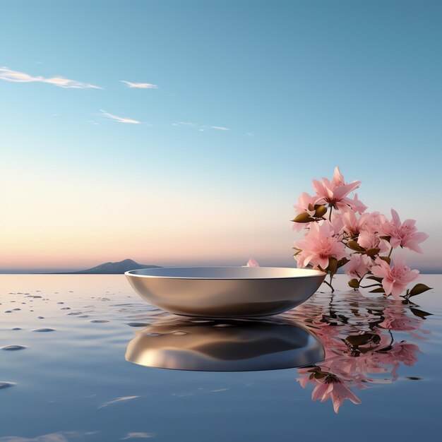 Photo a bowl with flowers on water