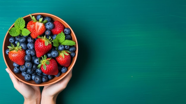 Bowl with fresh blueberries and strawberries