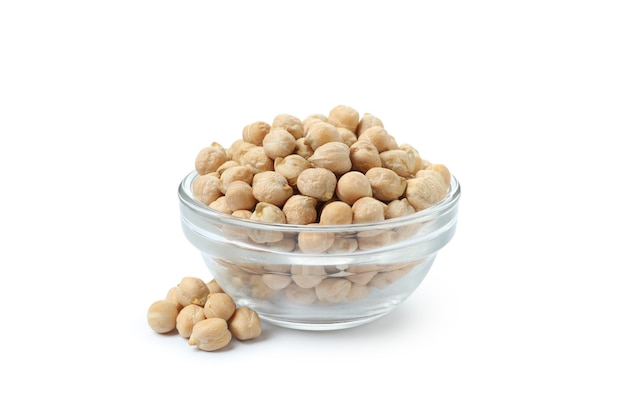 Bowl with fresh chickpea isolated on white