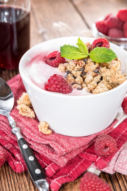 Bowl with fresh made Raspberry Yogurt