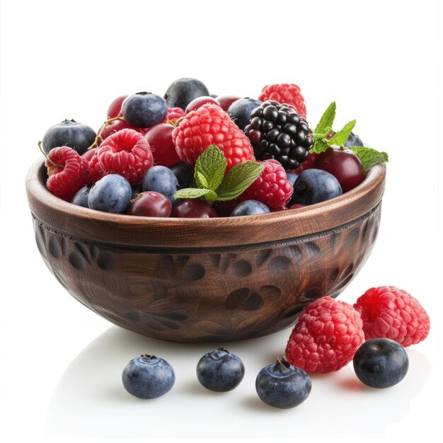 Bowl with fruits on a white background isolate AI generative