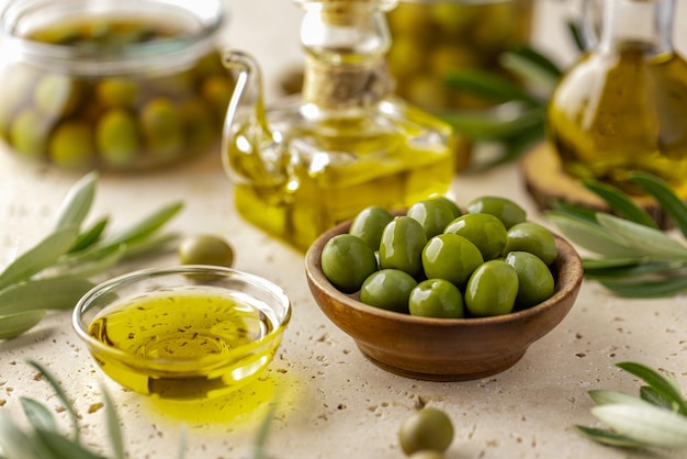 Bowl with green olives