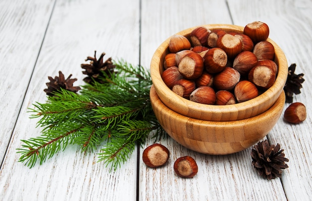 Bowl with hazelnuts