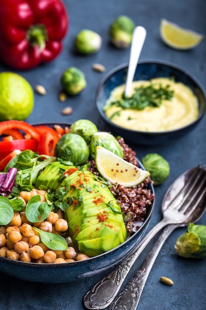 Bowl with healthy salad close up