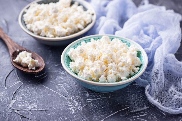 Bowl with homemade cottage cheese