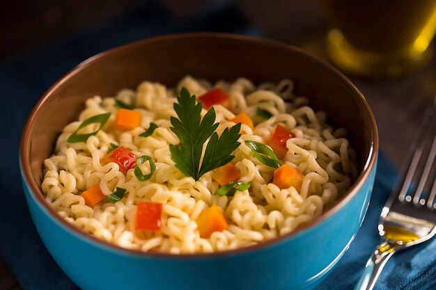 Bowl with instant noodles on the table