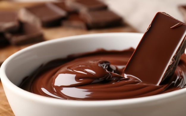 Bowl with melted chocolate and chopped bars