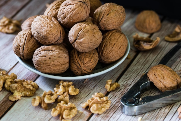 Bowl with nuts and a nutcracker