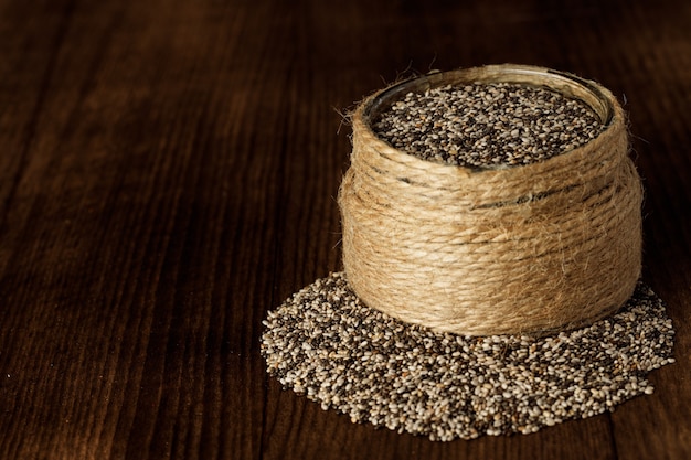 Bowl with raw chia seeds