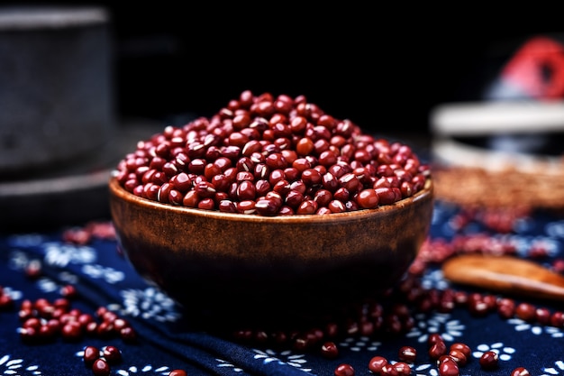 bowl with red beans on table