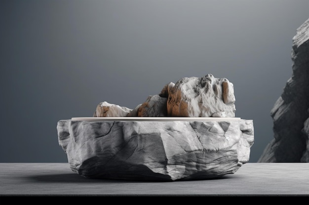 A bowl with a rock in it that has a black background.