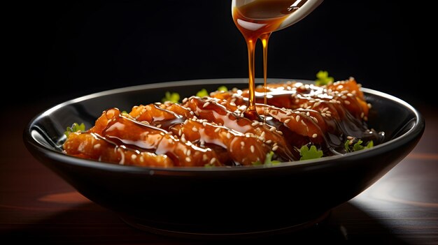 Bowl with salmon isolated on the table