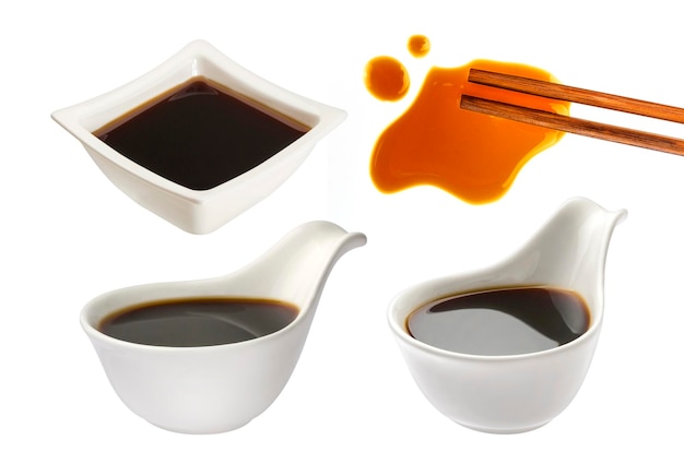 Photo bowl with soy sauce isolated on white background