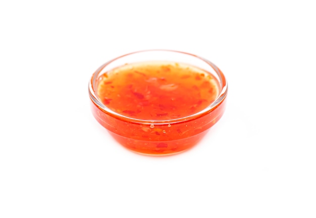 Bowl with sweet Chili Sauce, Chinese Chili Sauce isolated on white 