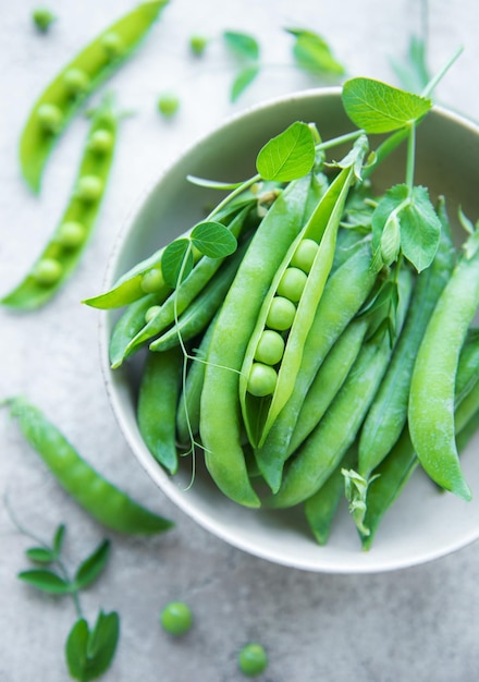 Bowl with sweet pea pods