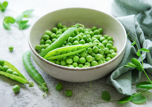 Bowl with sweet pea pods