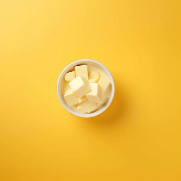 Bowl with tasty butter on color background top view Dairy products