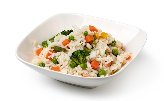 Bowl with tasty rice and vegetables