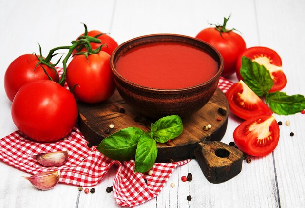 Bowl with tomato sauce