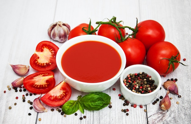 Bowl with tomato sauce