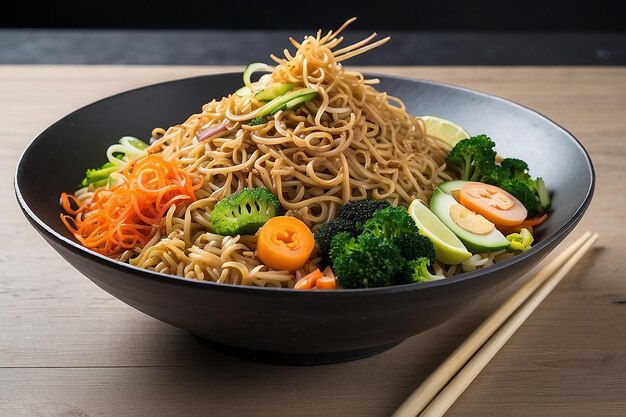 Bowl with yakisoba and hashi