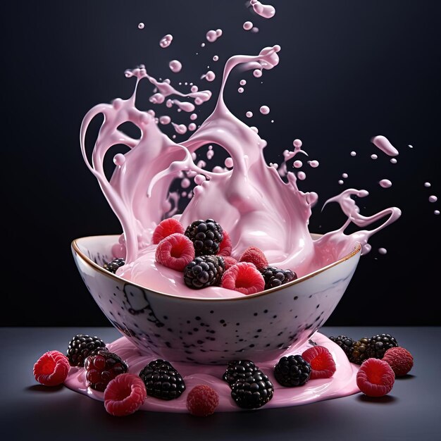 A bowl with yogurt berries and chia seeds