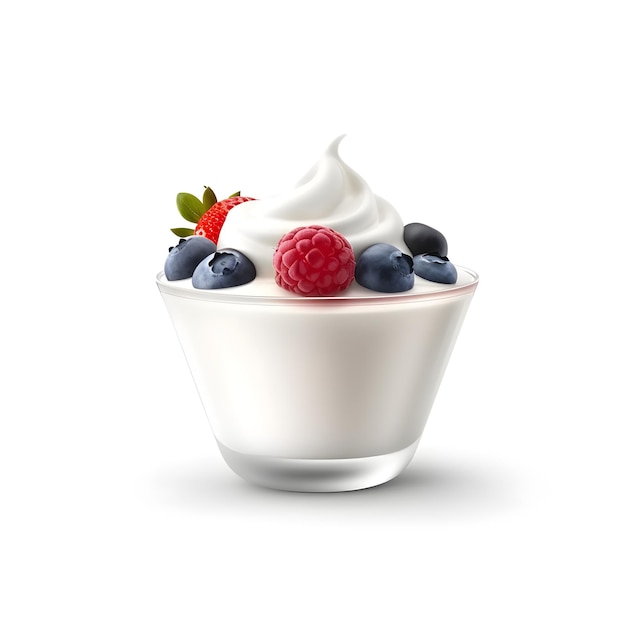 Photo a bowl of yogurt with berries and whipped cream on it.