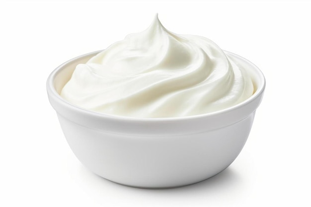 Photo a bowl of yogurt with cream in it