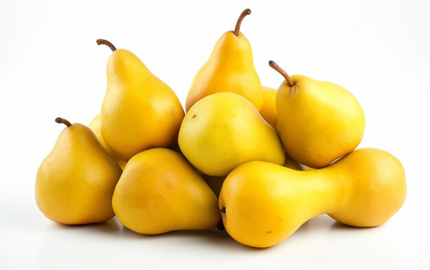 A Bowlful of Ripe Pears Ready to Enjoy on White Background