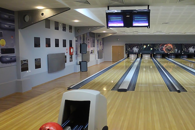 Bowling alley with lanes.