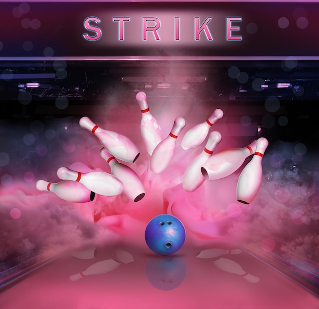 Bowling ball bouncing pins Successful hit strike