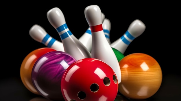 A bowling ball is in a pile of pins.