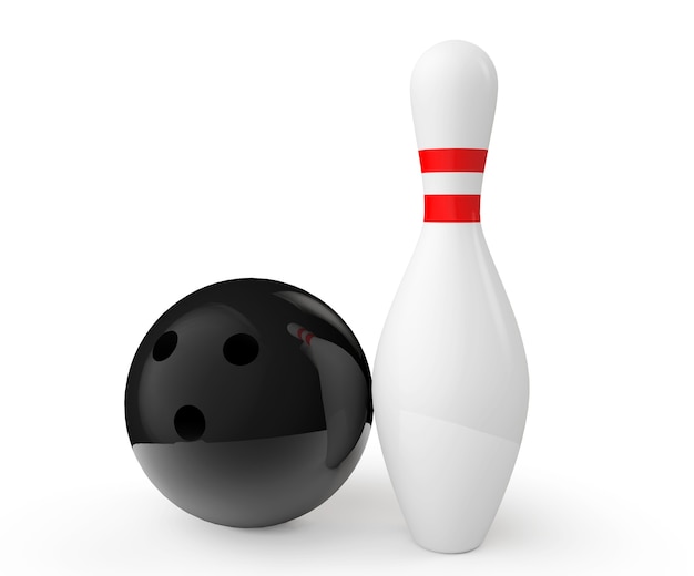 Photo bowling ball and pin on a white background