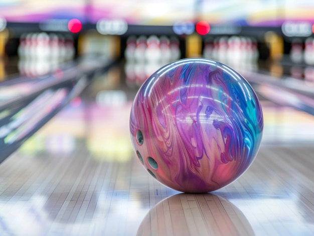 Photo bowling ball resting on the alley