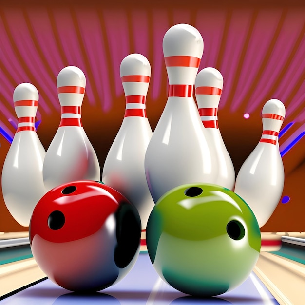 Photo bowling game ball hitting pins