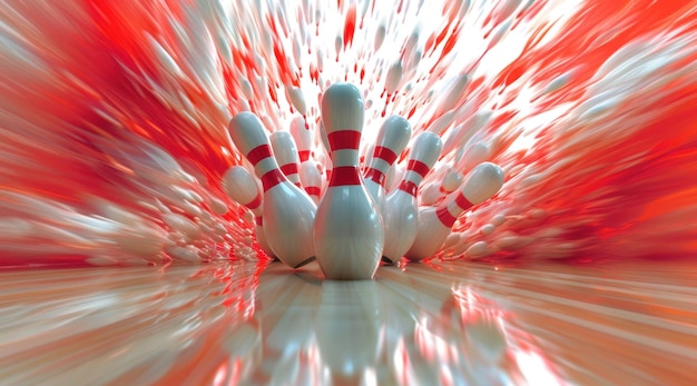Photo bowling game and game balls hitting pins