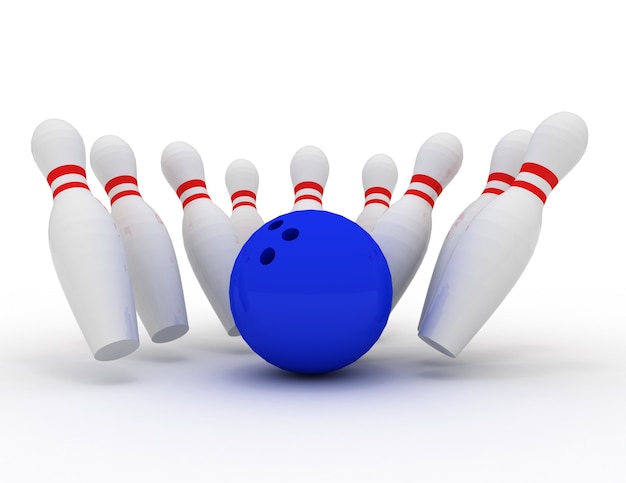 Bowling pin strike . 3d rendered illustration