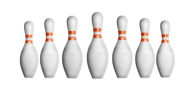 Bowling pinnen in een rij geïsoleerd op wit