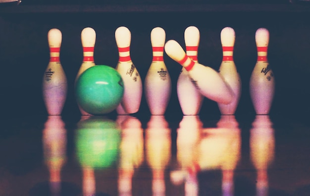 bowling pins at alley