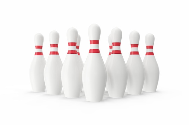 Photo bowling pins on white background. 3d illustration