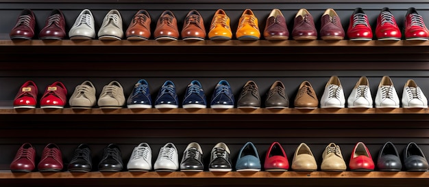 Bowling shoes on shelves in a bowling alley