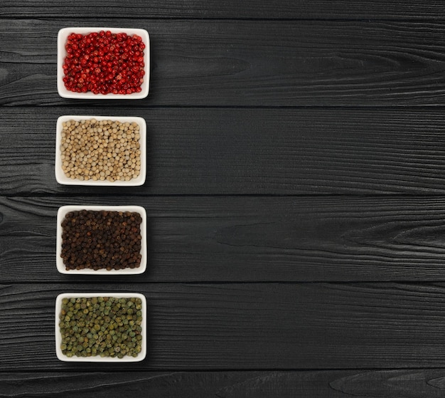 Bowls of assorted peppercorns