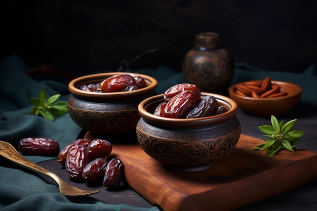 Bowls of dried organic dates