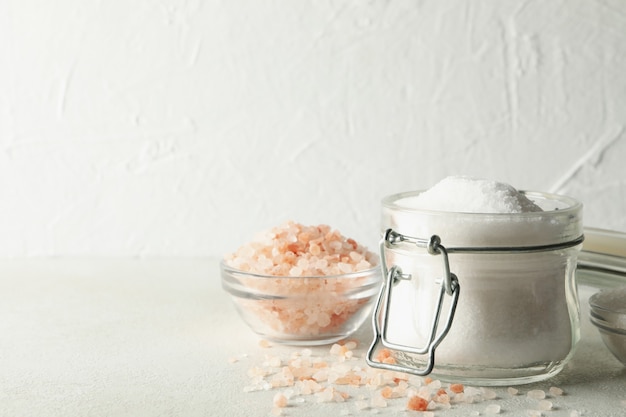 Bowls and jar with salt