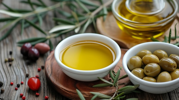 Bowls of Olives and Oil Light Yellow and Light Red