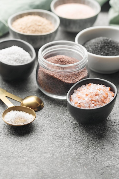 Bowls with assorted speciality salt